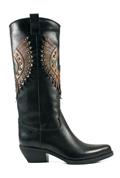 High Texan Black Leather Brown Embroidery Studs