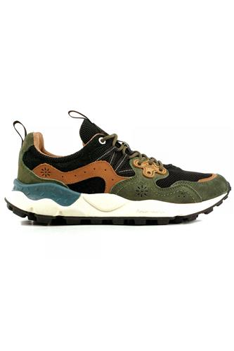 FLOWER MOUNTAINYamano 3 Black Mesh Green Military Suede Brown Leather