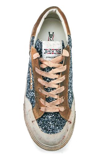 Miami Navy Glittered Leather Brown Suede