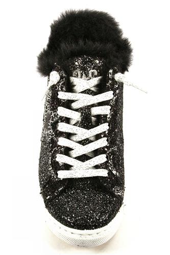 2SD Low Black Glittered Leather Fur
