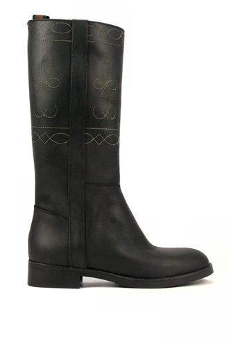 Boots Black Leather Embroidery