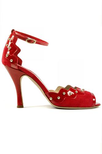 Claire Red Suede Patent Leather Studs, MINA BUENOS AIRES